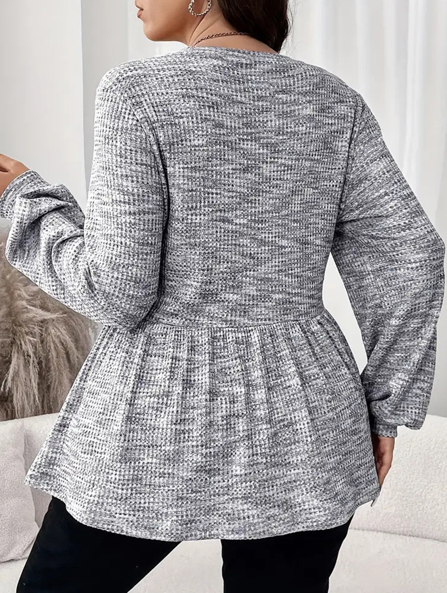 Tie Dye Ruffle Hem Lantern Sleeve Tee_CWTTL01223