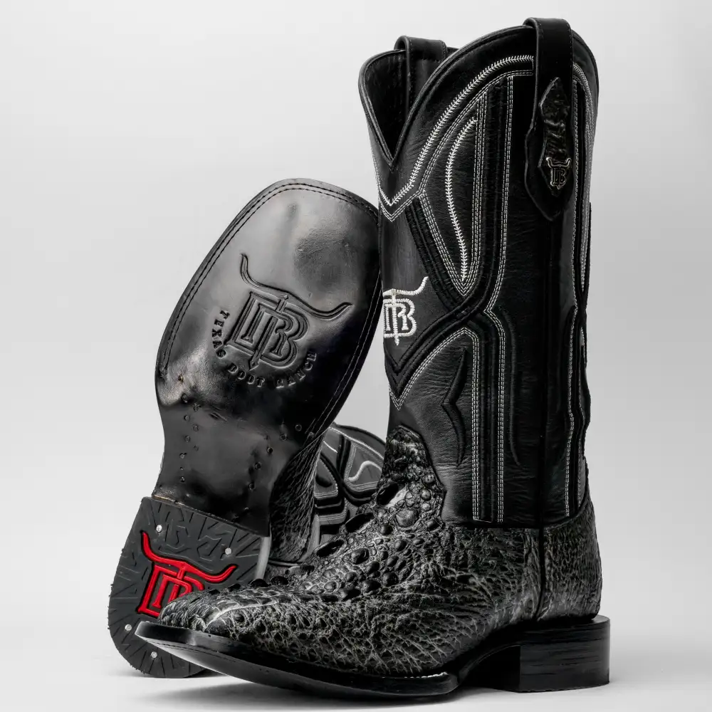 Grey Snapping Turtle Leather Boots - Square Toe