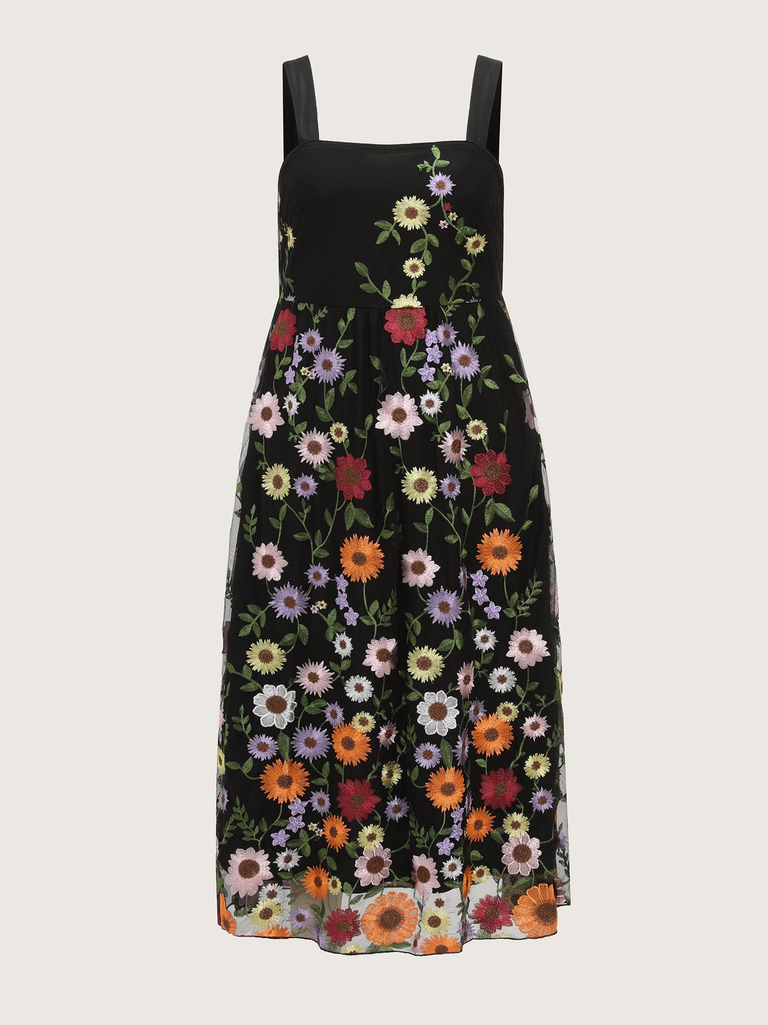 Pretty Florals Embroidered Mesh Maxi Dress