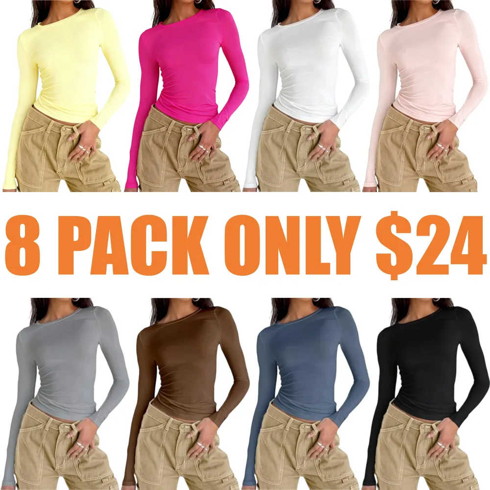 Women's Long Sleeve Shirts Basic Crop Tops