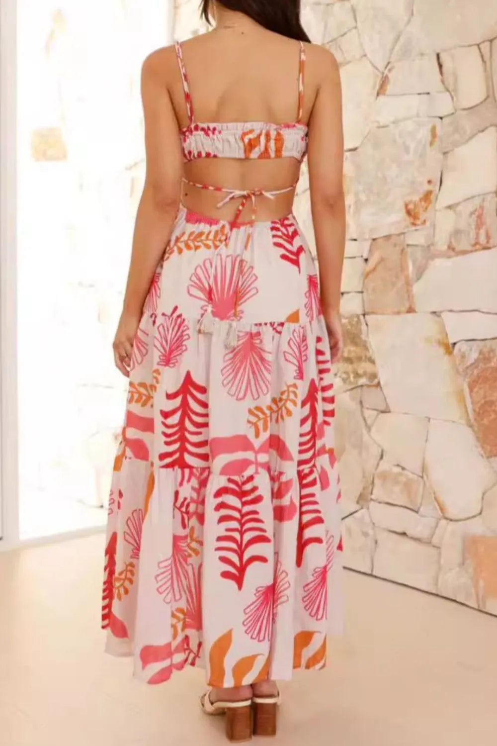 Cutout Printed Sleeveless Midi Cami Dress