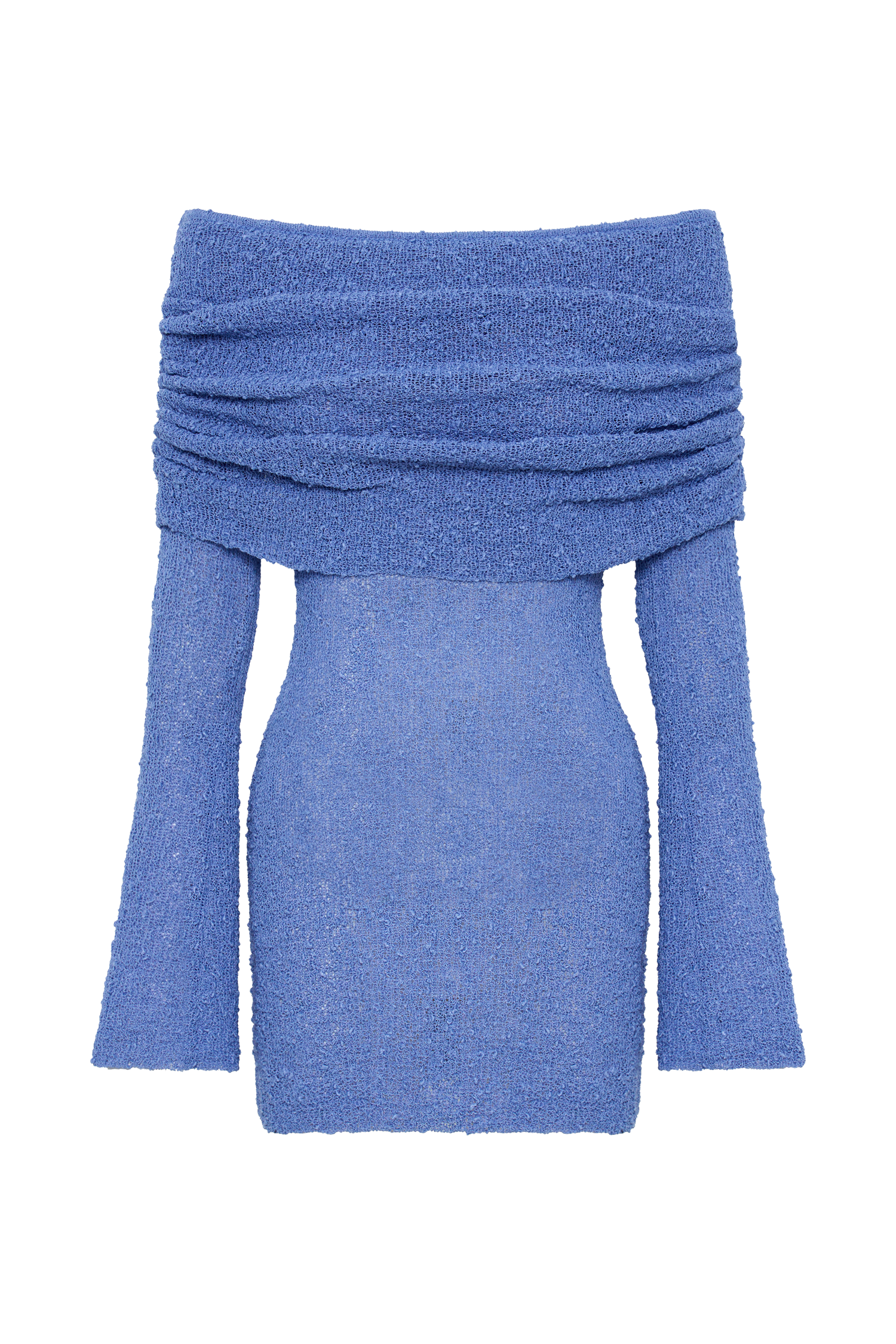 Periwinkle Off Shoulder Boucle Mini Dress