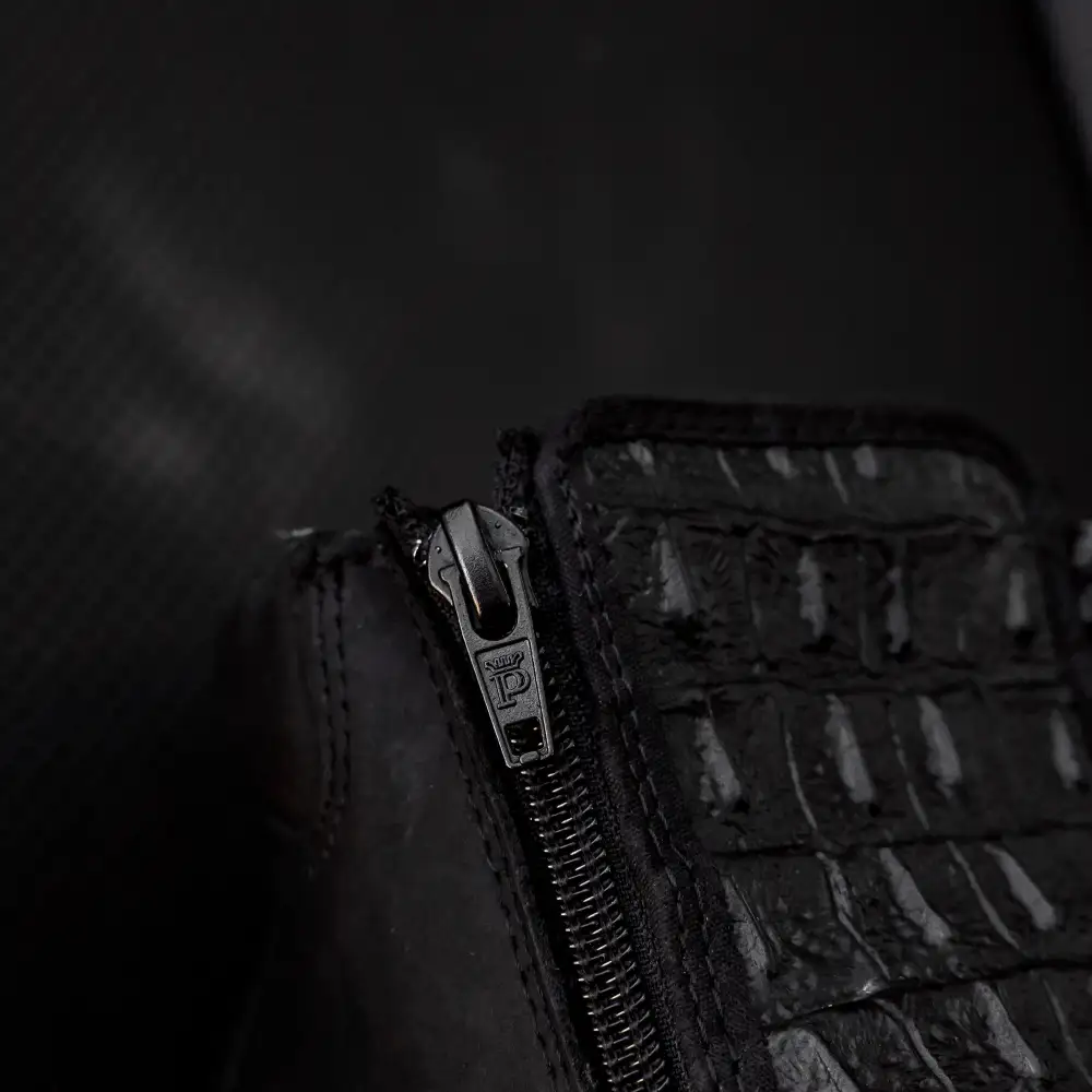 Black Caiman Neck Leather Botin With 3D Lightweight Soles - Square Toe