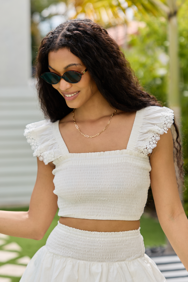 Sweet Talk White Flutter Shoulder Tank and Skort Set