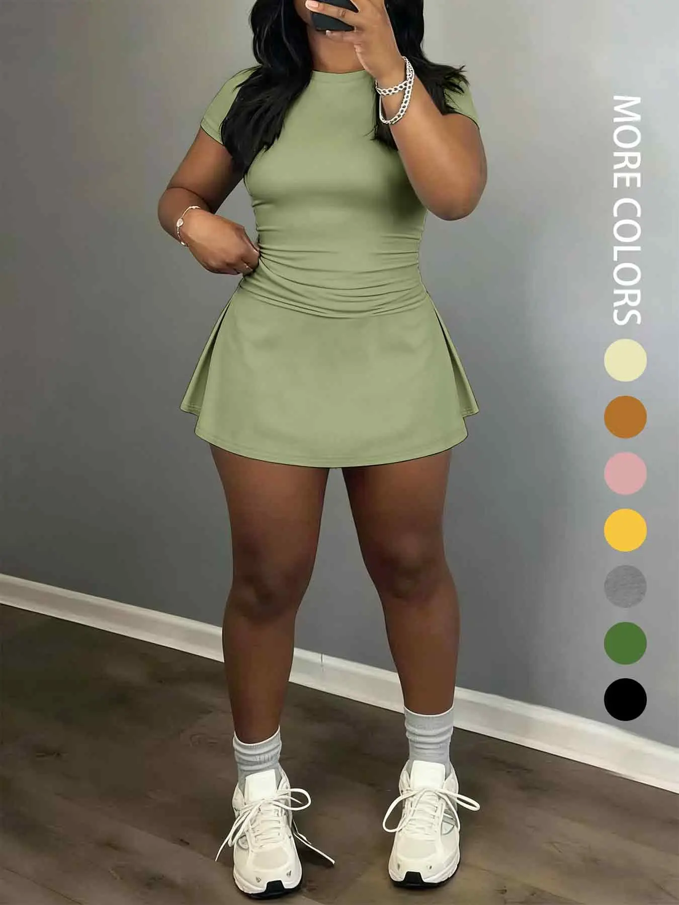 Women's Short Sleeve Casual Sporty Set, 2-Piece Women's Fashionable Daily Wear & Active Lifestyle Clothing, Stretchy Suit Set, Yoga Gym Outfits