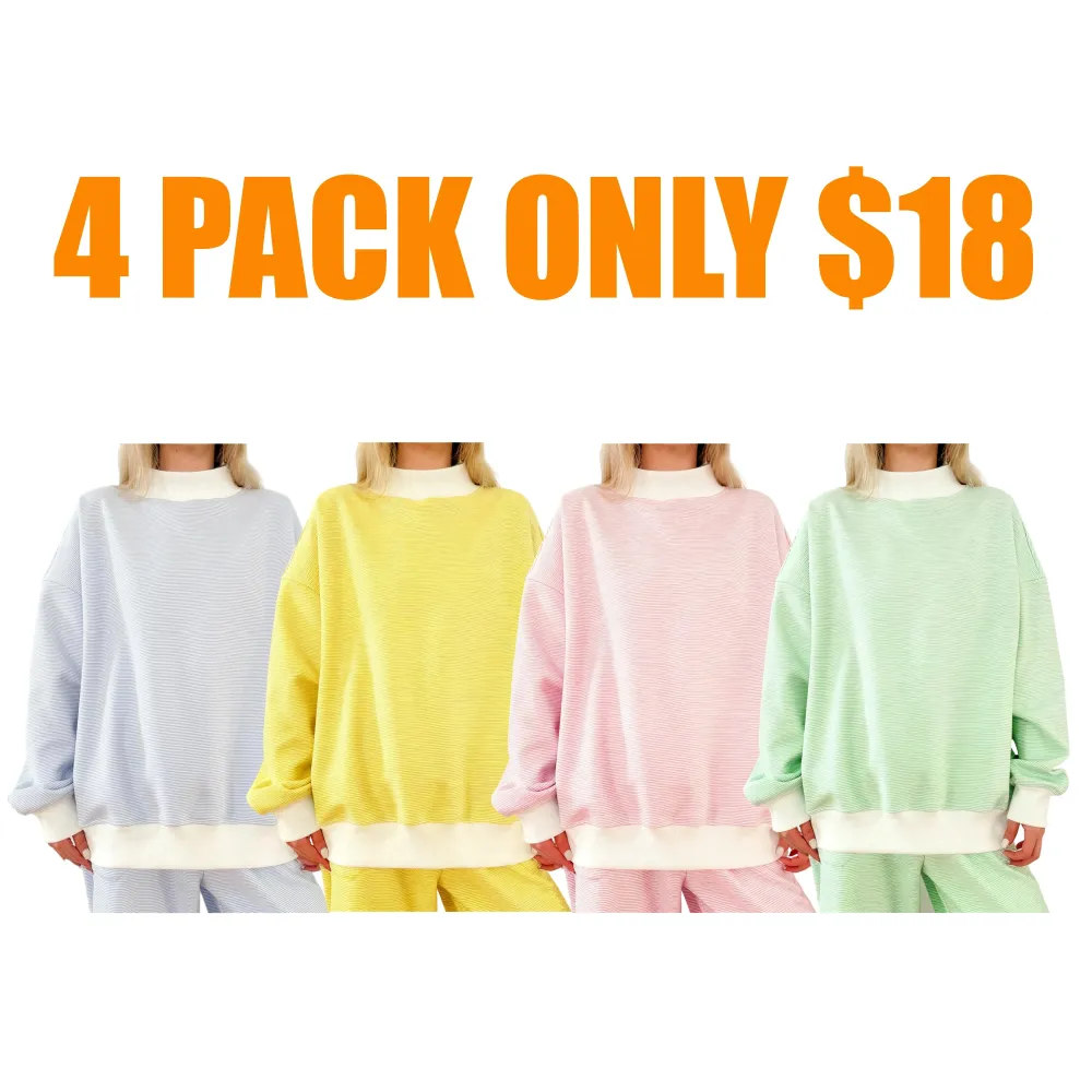 Blue and White Mini Striped Mockneck Sweatshirt