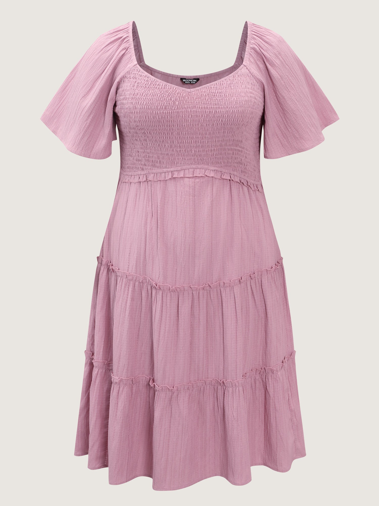 Shirred Bodice Flared Sleeve Pockets Mini Dress