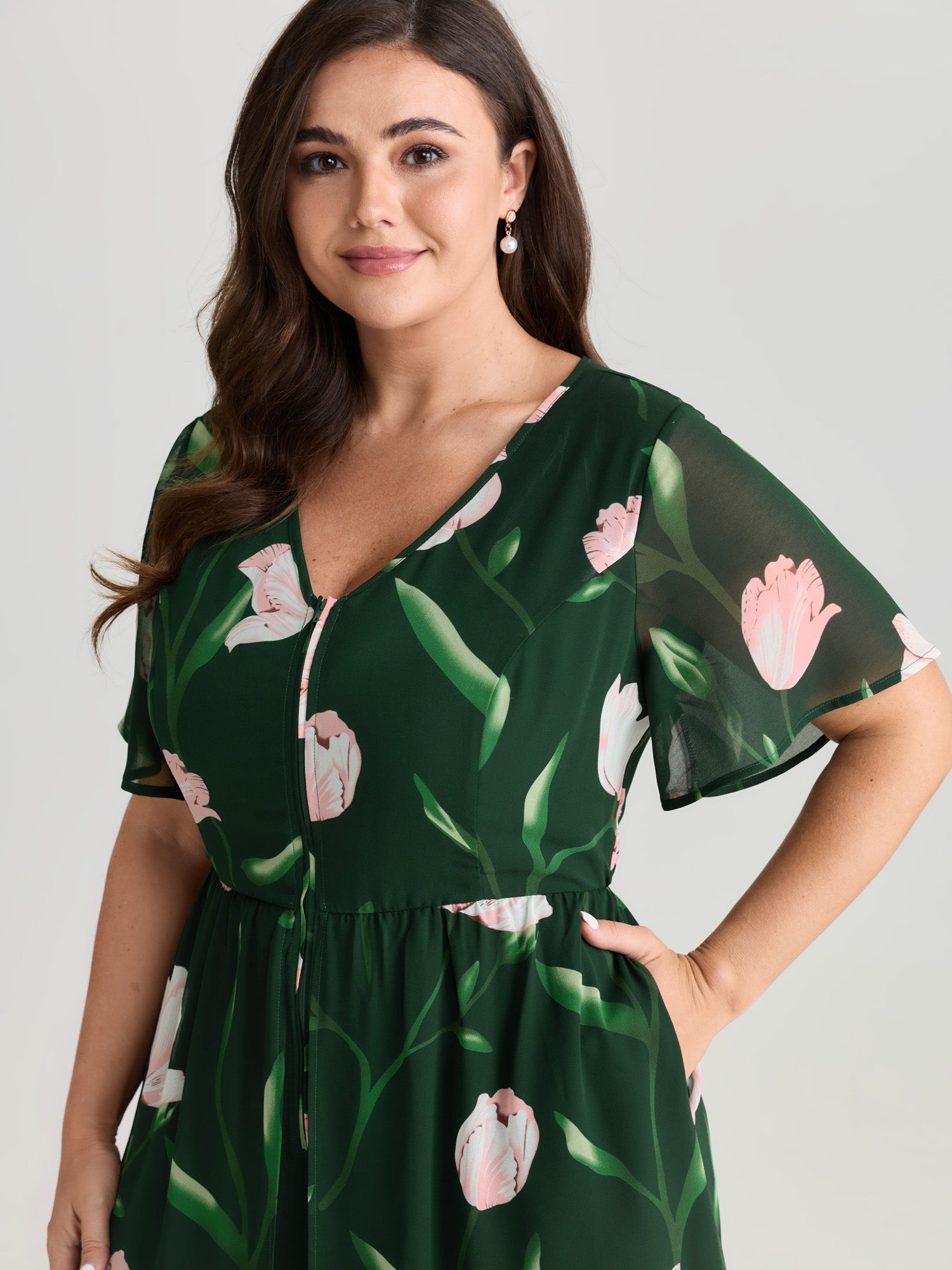 Hidden Zipper Floral Layered Pockets Jumpsuit