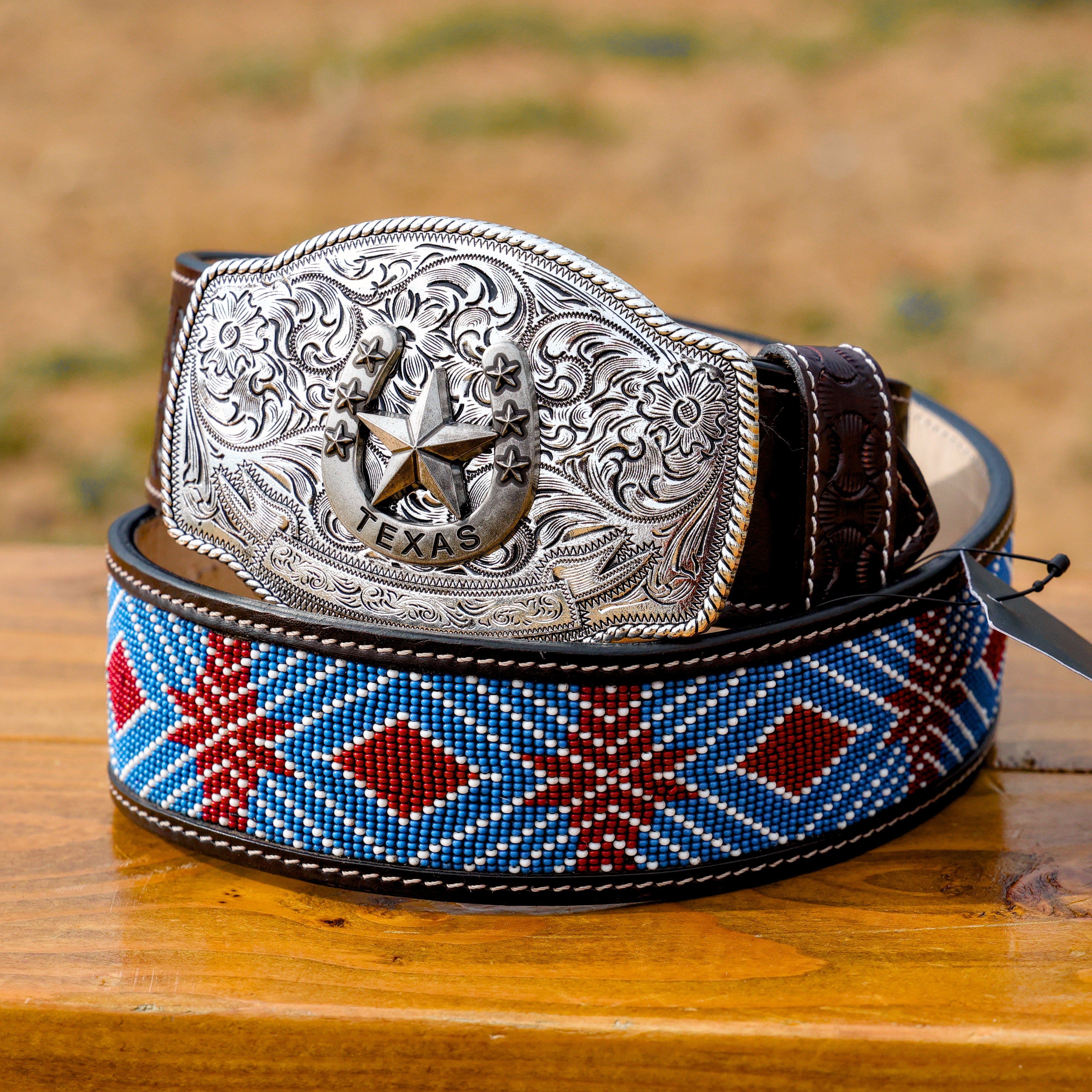 2 Inch Hand-Tooled Artesanal Beaded Leather Belt