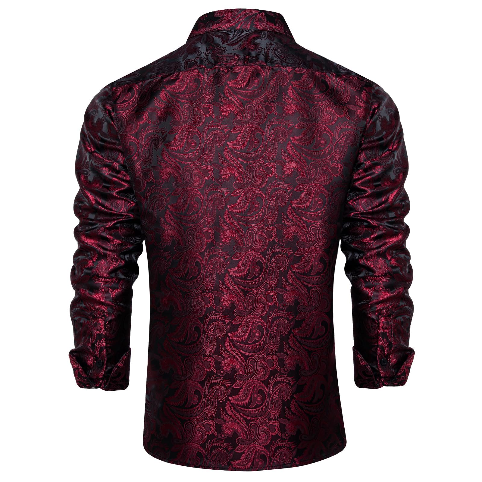 Men's Paisley Dress Shirt Long Sleeve Wrinkle Free Button Down Cowboy Shirts - Black&burgundy&paisley