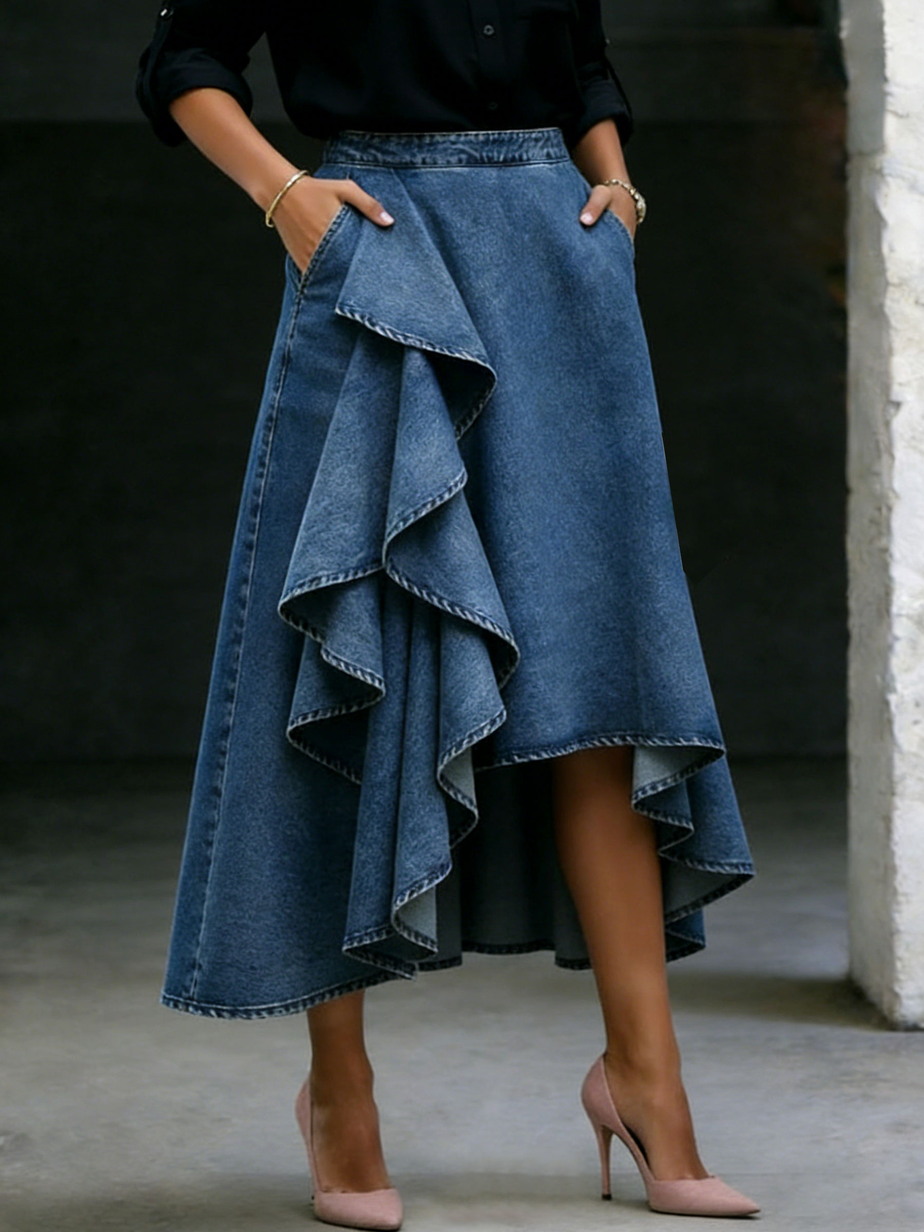Women’s Chic Stylish Casual Pocket Denim Skirt