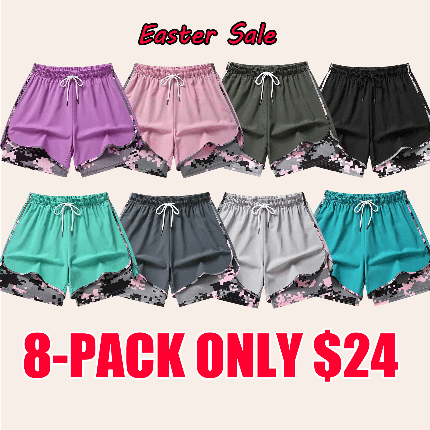 🔥Easter Sale!!🔥Women’s 2-in-1 Athletic Running Shorts – Built-In Liner Active Workout Shorts