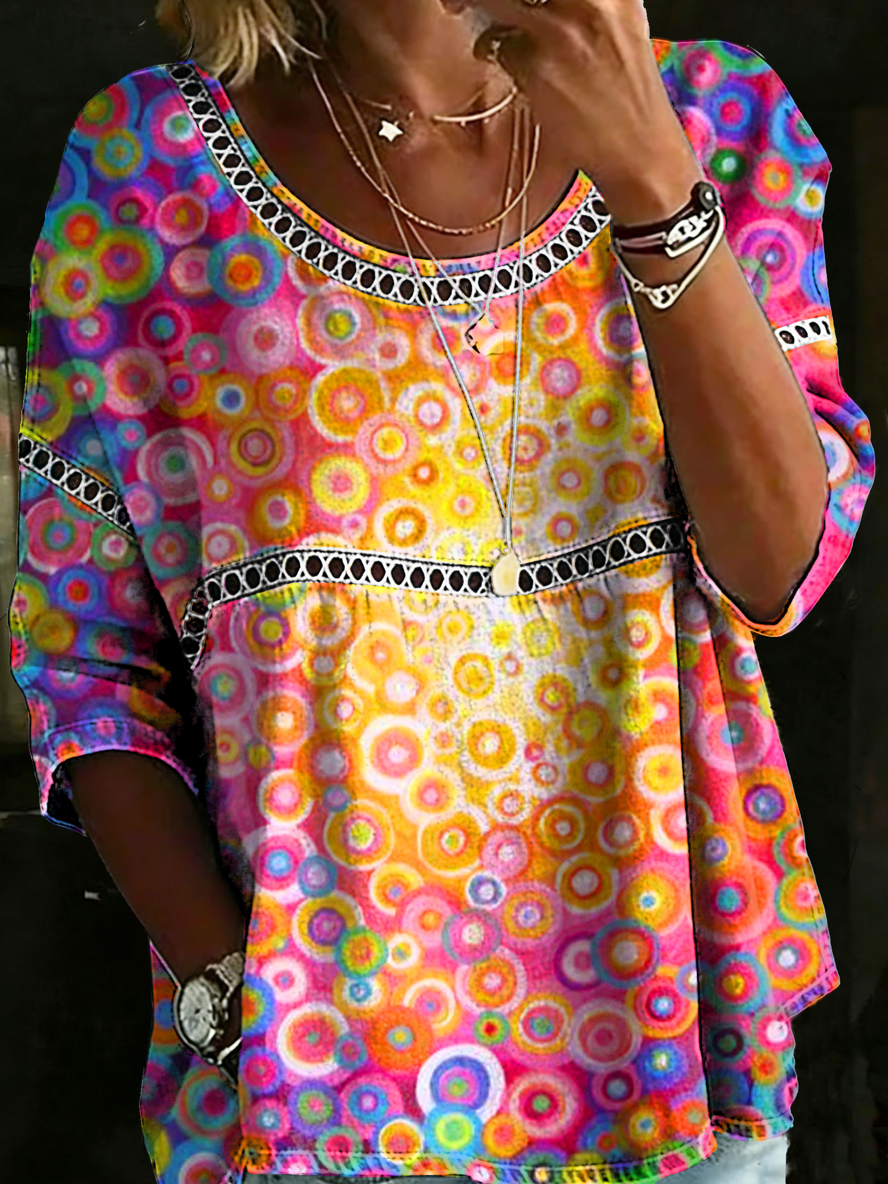 Women's Abstrct Casual Loose Denim Blouse Shirt