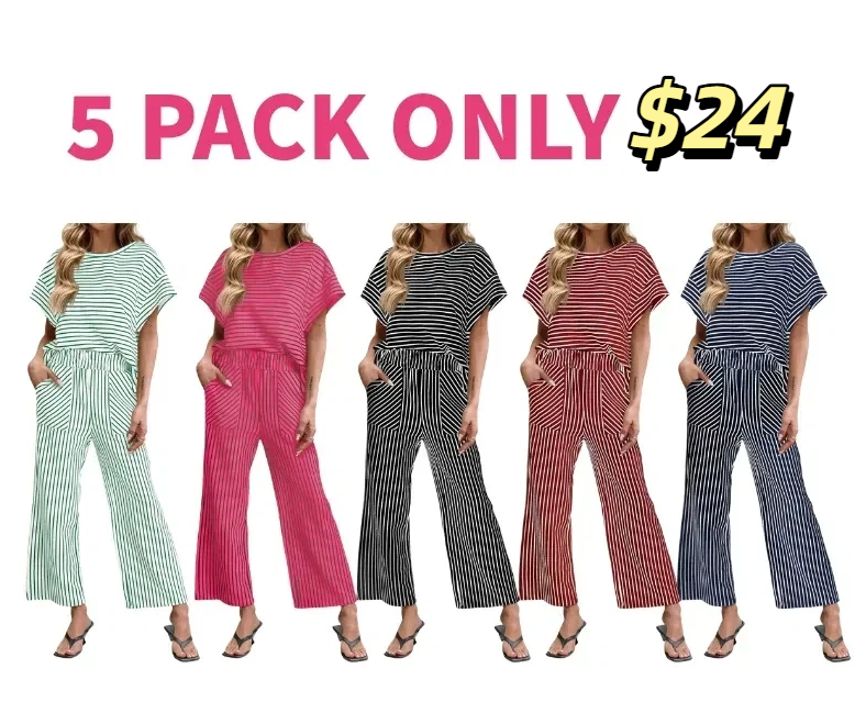 🔥10-PACK (Contain all color)🔥Women's Striped 2 Piece Lounge Set
