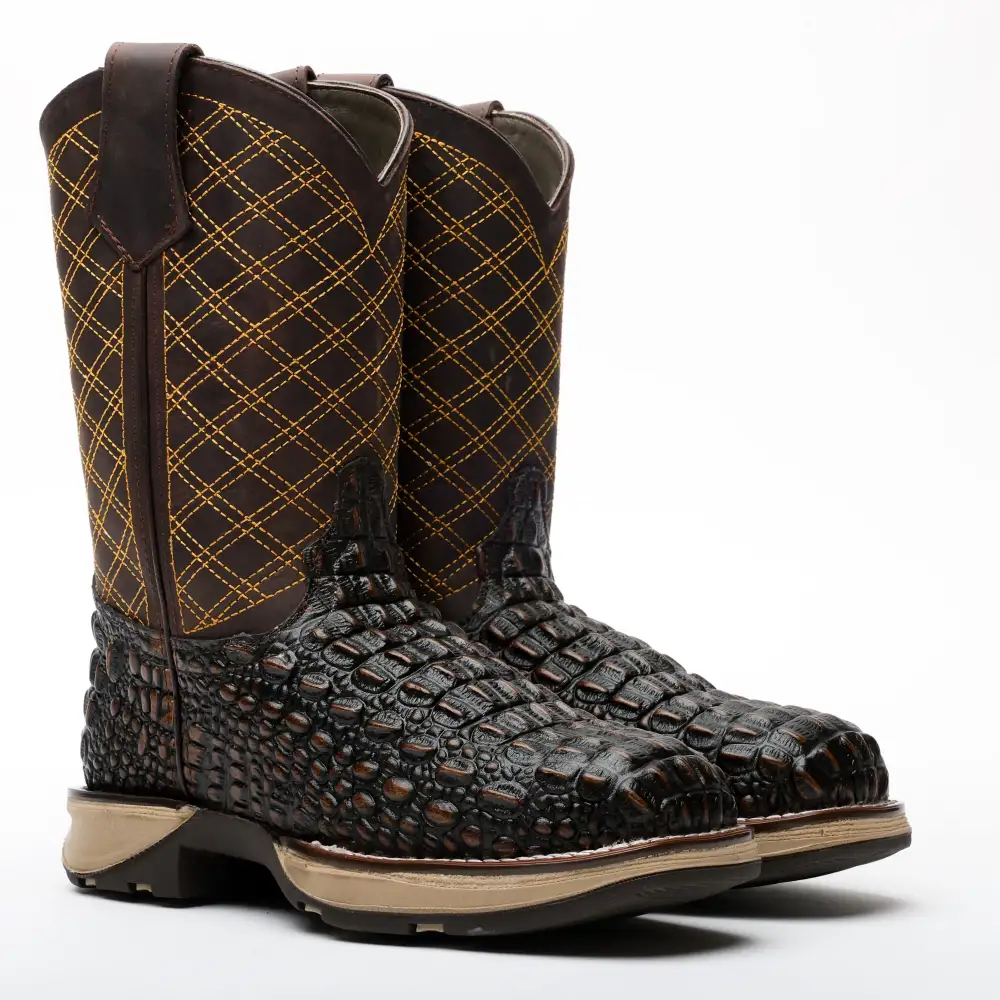 Rustic Brown Caiman Hornback Leather Boots With 3D Lightweight Sole - Composite Toe