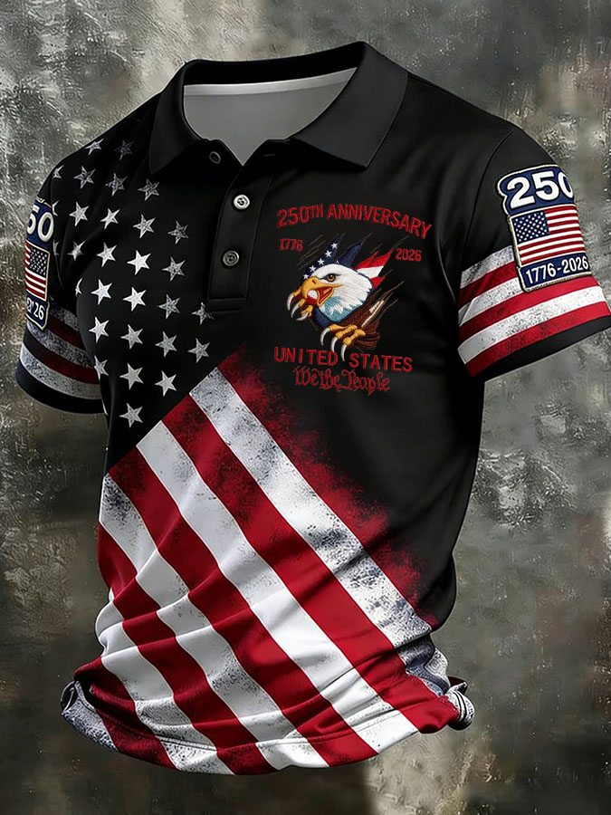 Men'S Independence Day 250Th Anniversary Printed Polo Shirt Short Sleeve