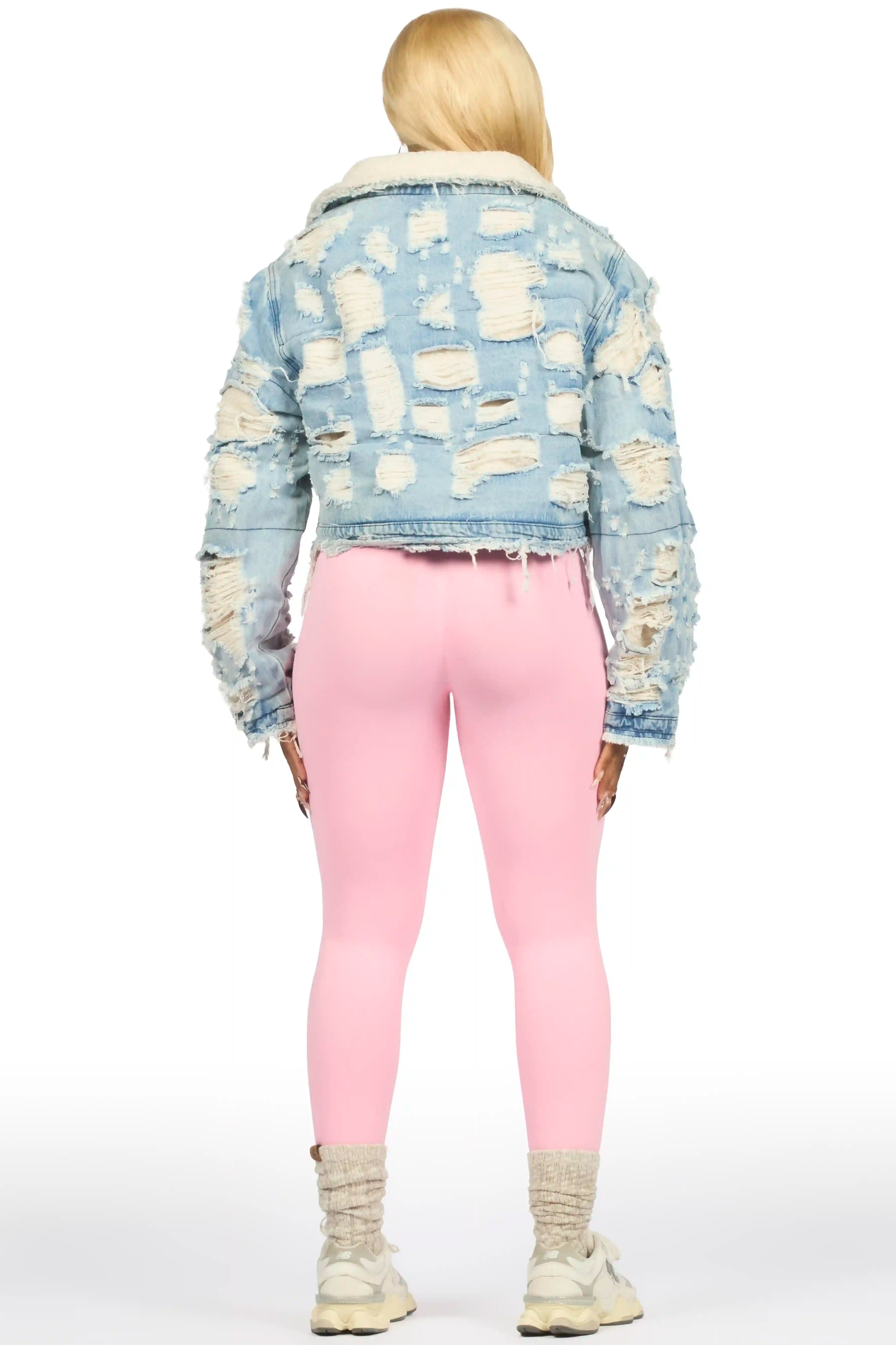 Fara Blue Denim Sherpa Puffer Jacket