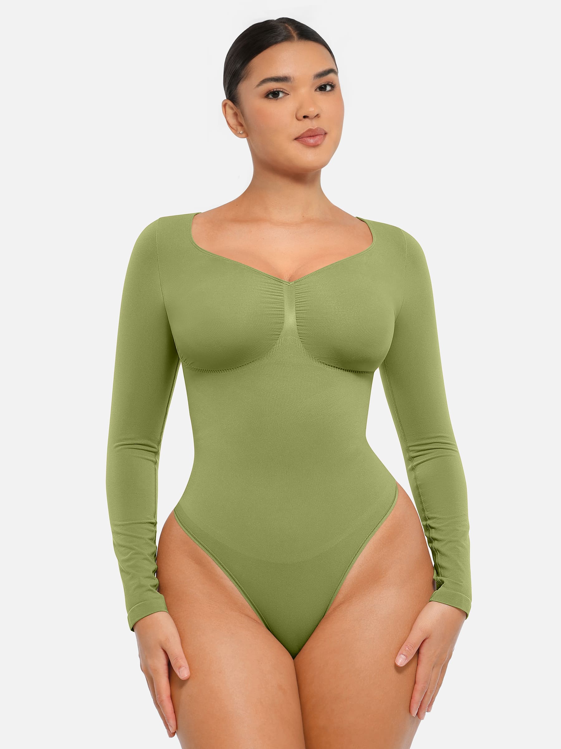 Feelingirl Seamless Long Sleeve Tummy Control Thong Bodysuit