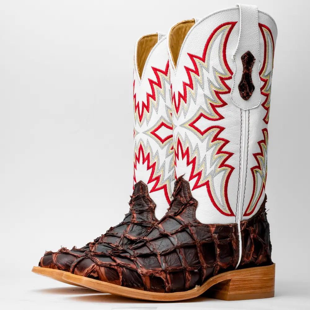 Rustic Brown GENUINE Pirarucu Boots - Square Toe