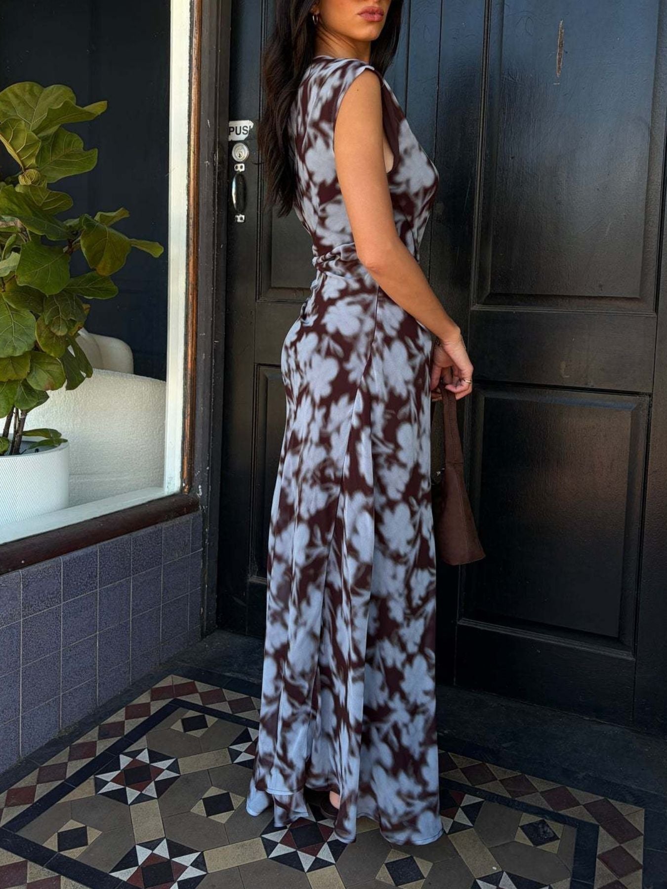 One-Shoulder Floral Print Maxi Dress