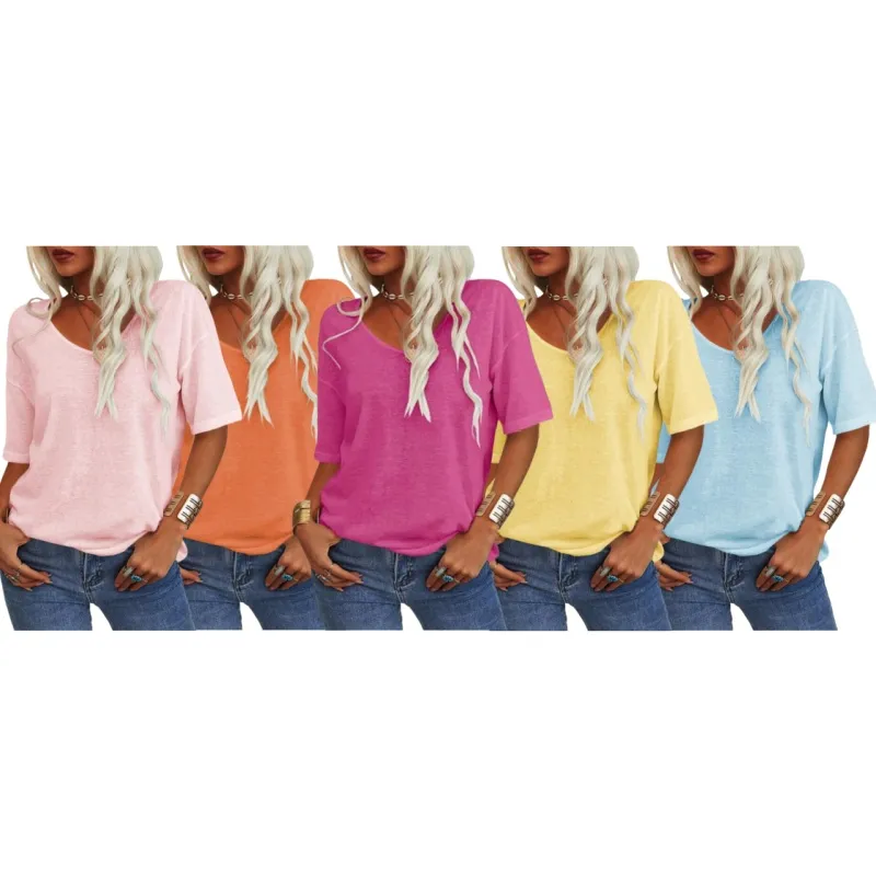 Women's Soft Solid Color Vneck Tshirt (Less than $3 each!)