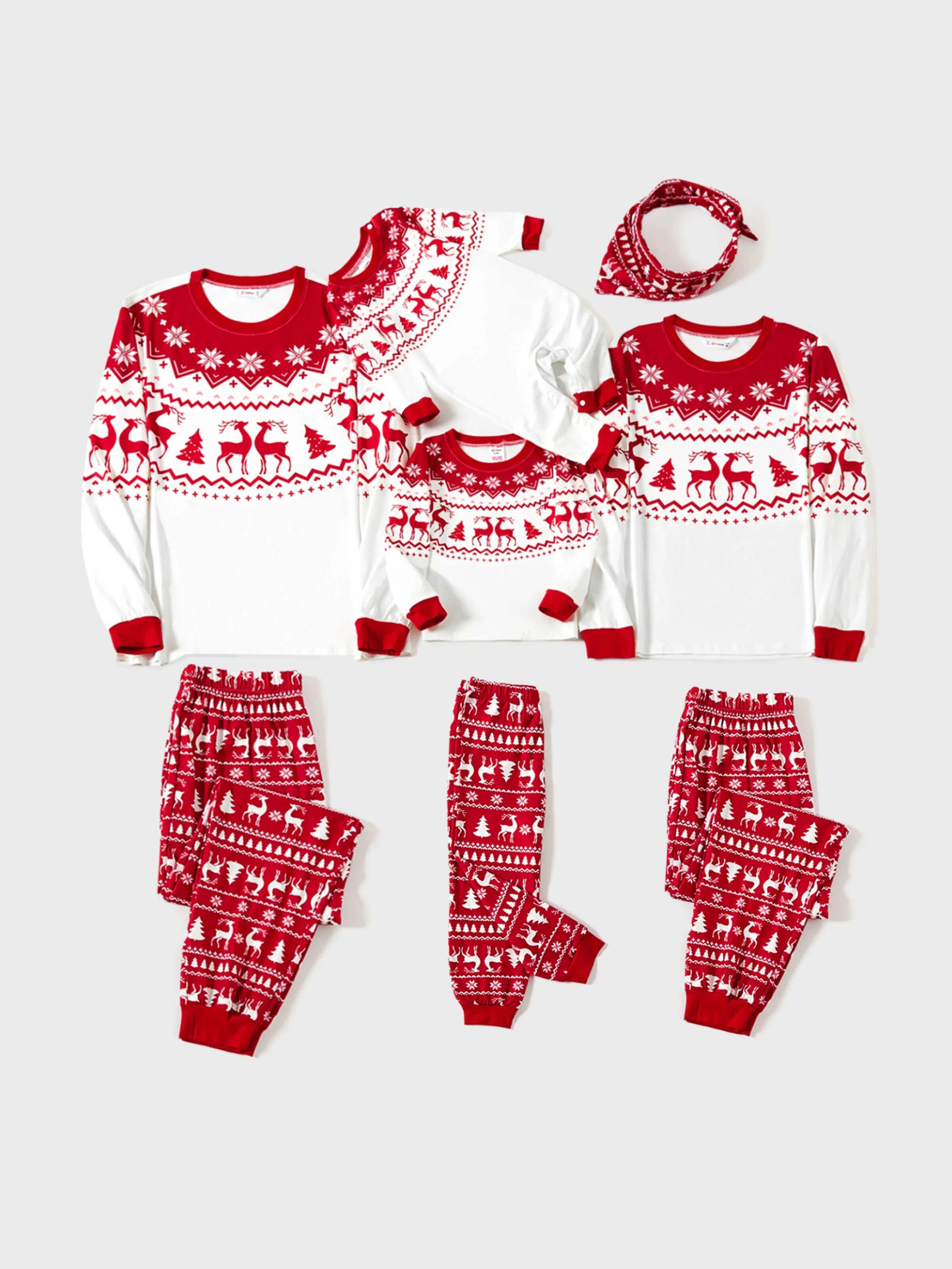 Christmas Reindeer and Snowflake Print Family Matching Pajamas Sets with Christmas Socks Red