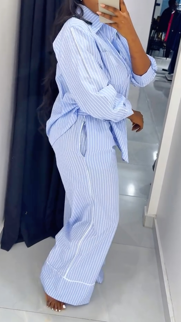 Women's Striped Casual Suit with Lapel