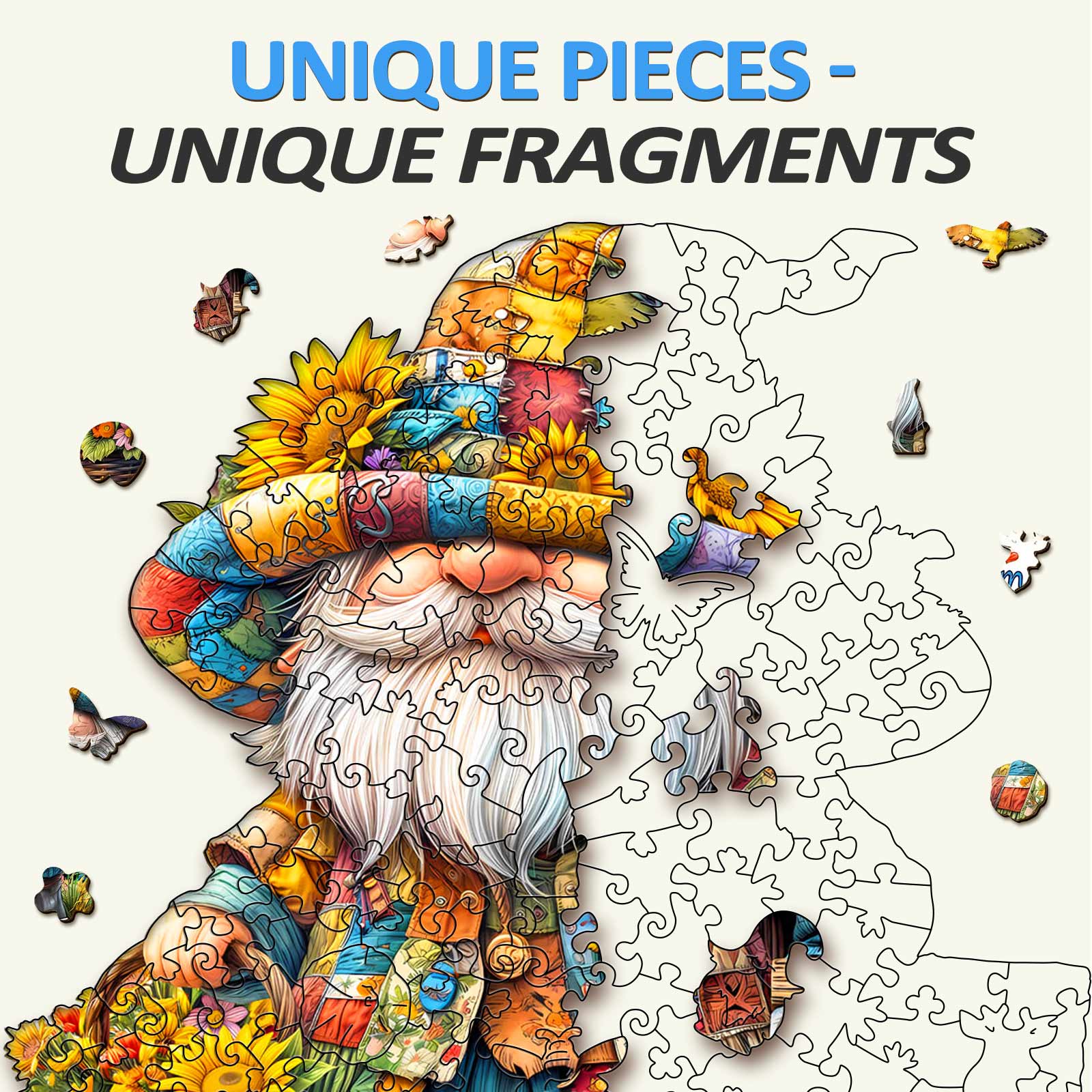 Sunflower gnome Wooden Jigsaw Puzzle