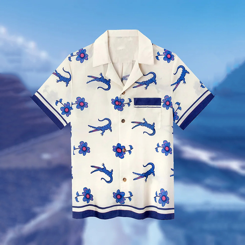Men's Flower Crocodile Art Linen Blend Cozy Shirt