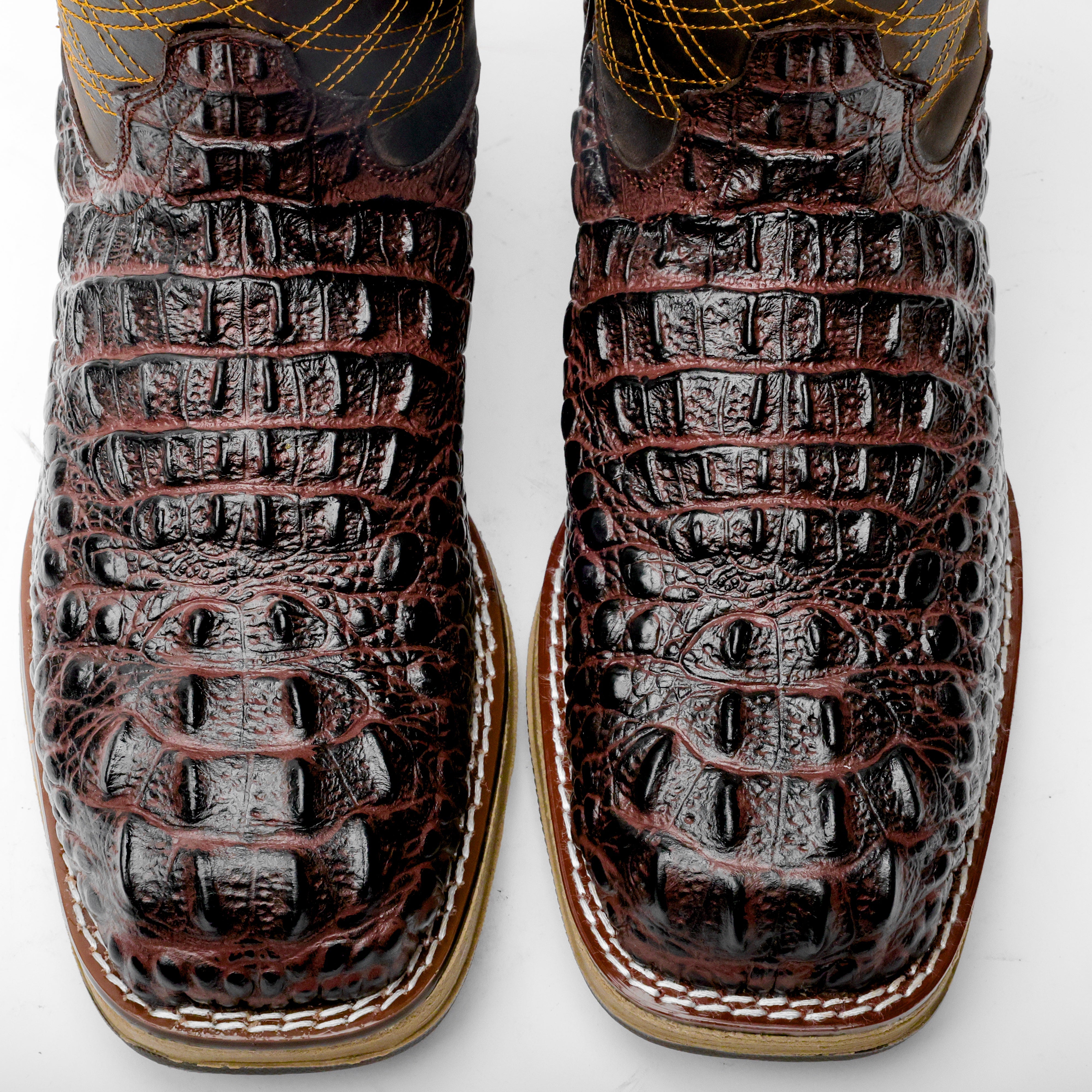 Brown Caiman Neck Leather Boots With 3D Lightweight Sole - Composite Toe