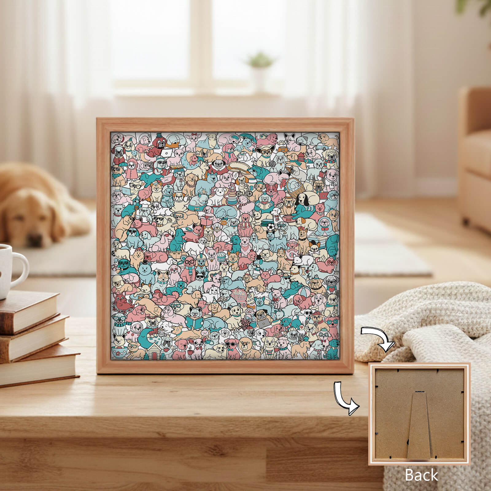 195 Pcs Morandi-Colored Cute Dog Shaped Square Wooden Jigsaw Puzzle
