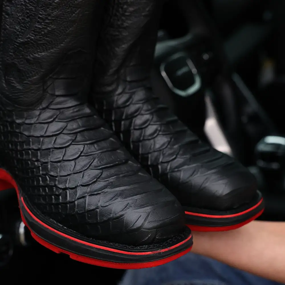 Matte Black Anaconda Leather Boots With 3D Lightweight Sole