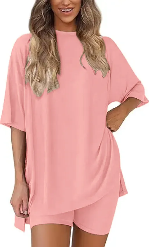 Women's Two Piece Lounge Set 2026 Summer Casual Oversized Shirts
