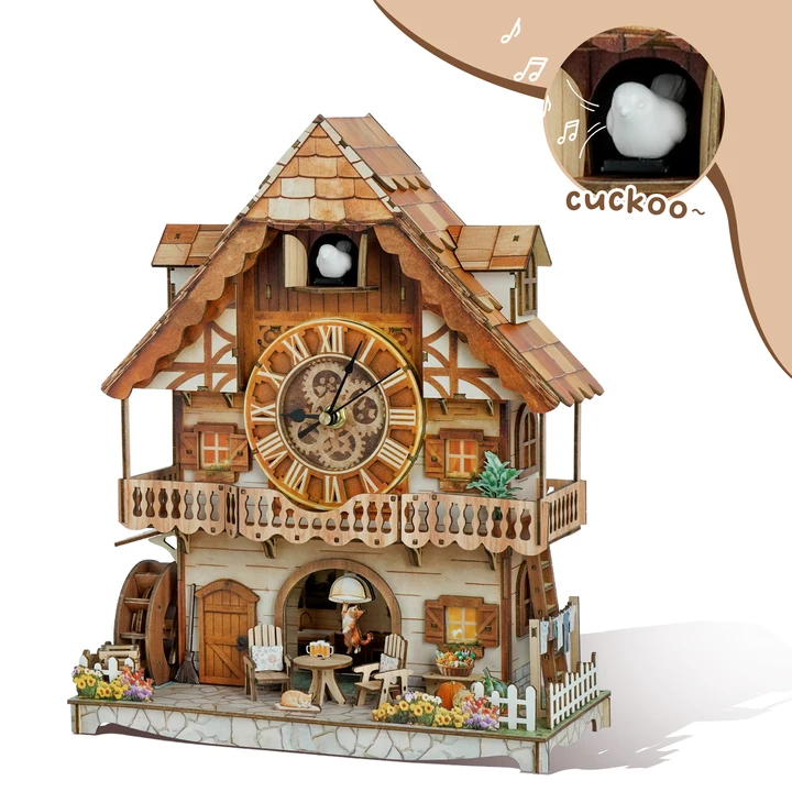 Cuckoo Calling German Cottage â€“ DIY Wood Clock, 3D Puzzle Kit