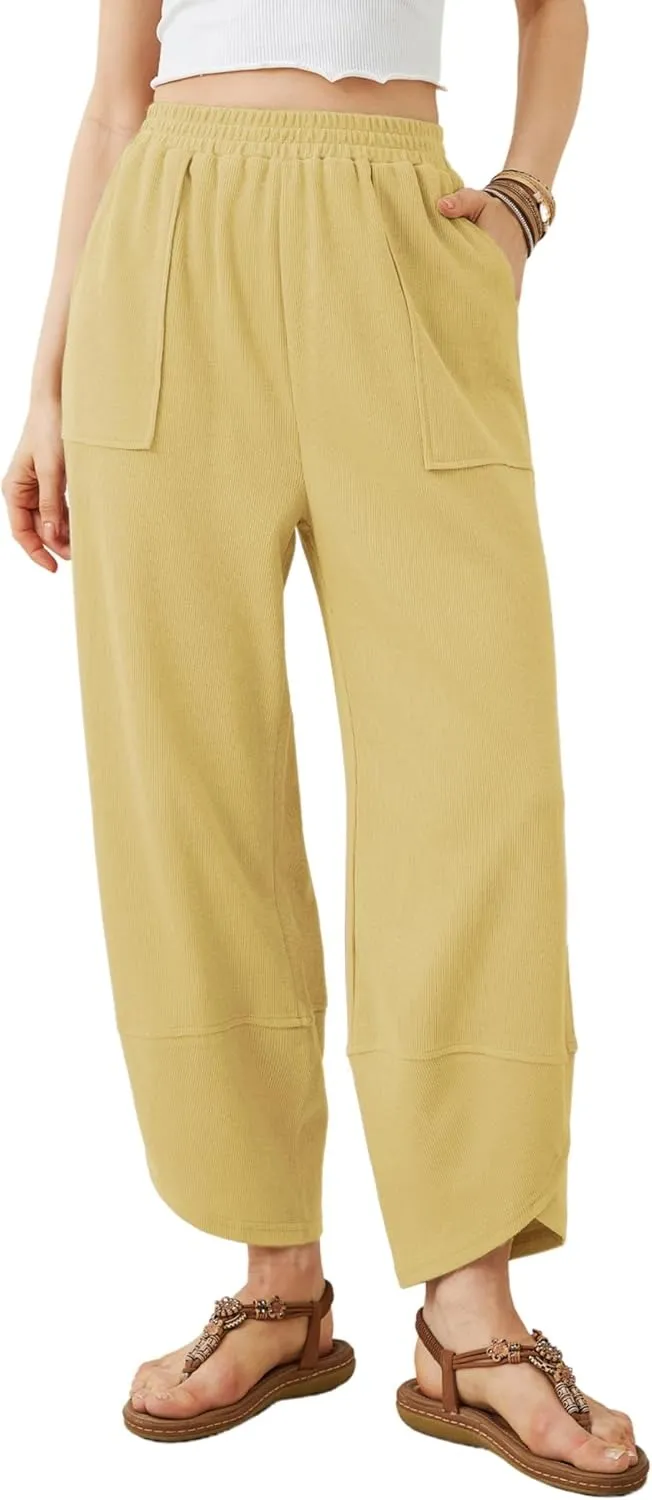 Women's Wide Leg Harem Pants Casual Palazzo Pants with Pockets High Waist Relaxed Fit