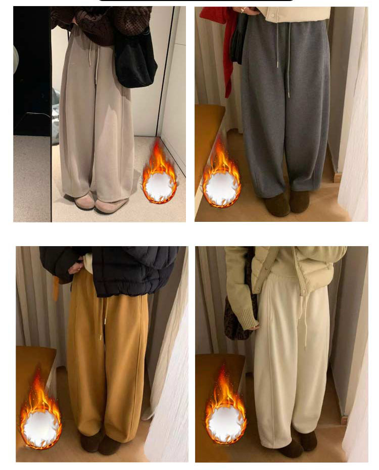 Women's Fleece-Lined Wide-Leg Pants, Warm Winter Trousers, Flattering Fit, Thick and Loose-Fitting