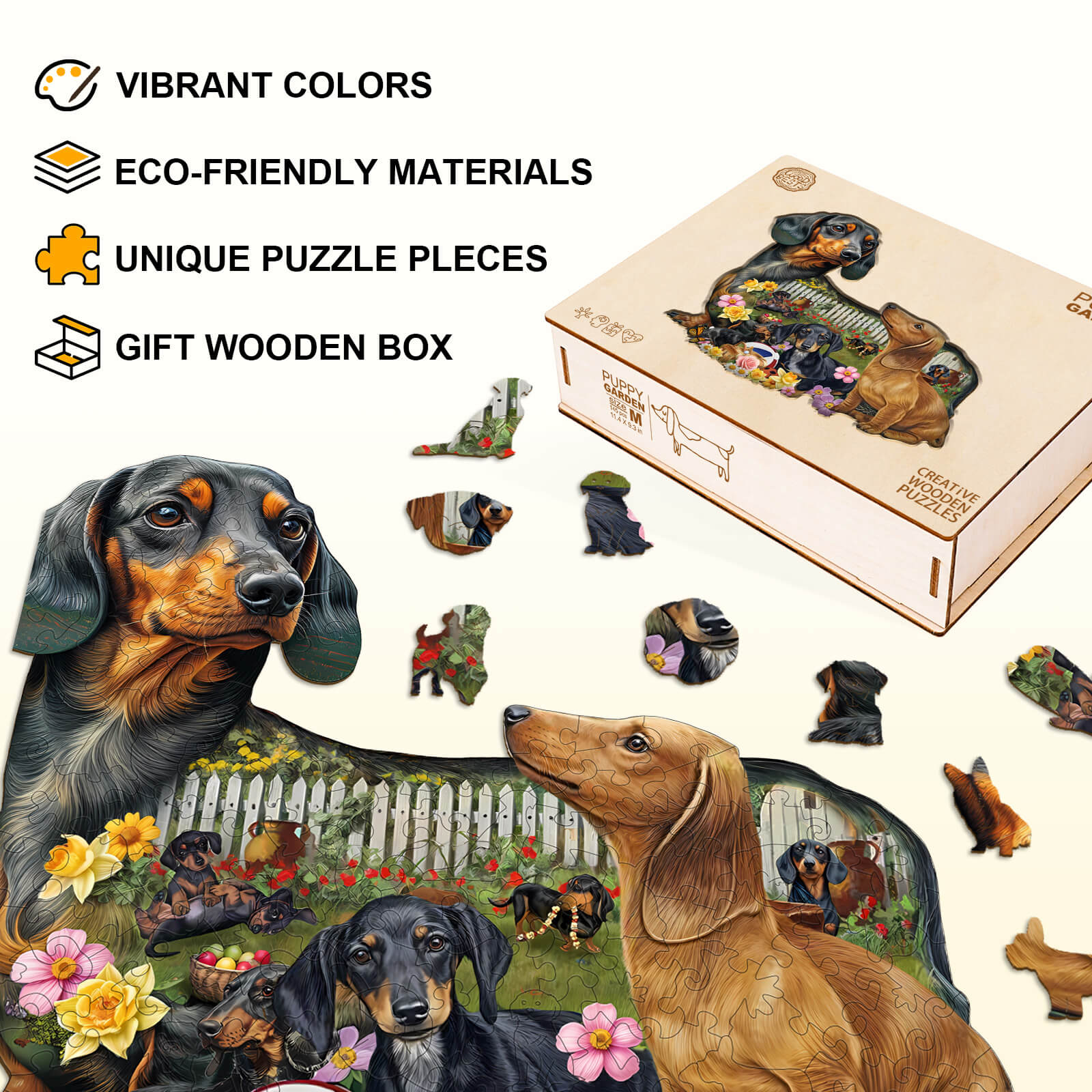Puppy Garden Wooden Jigsaw Puzzle