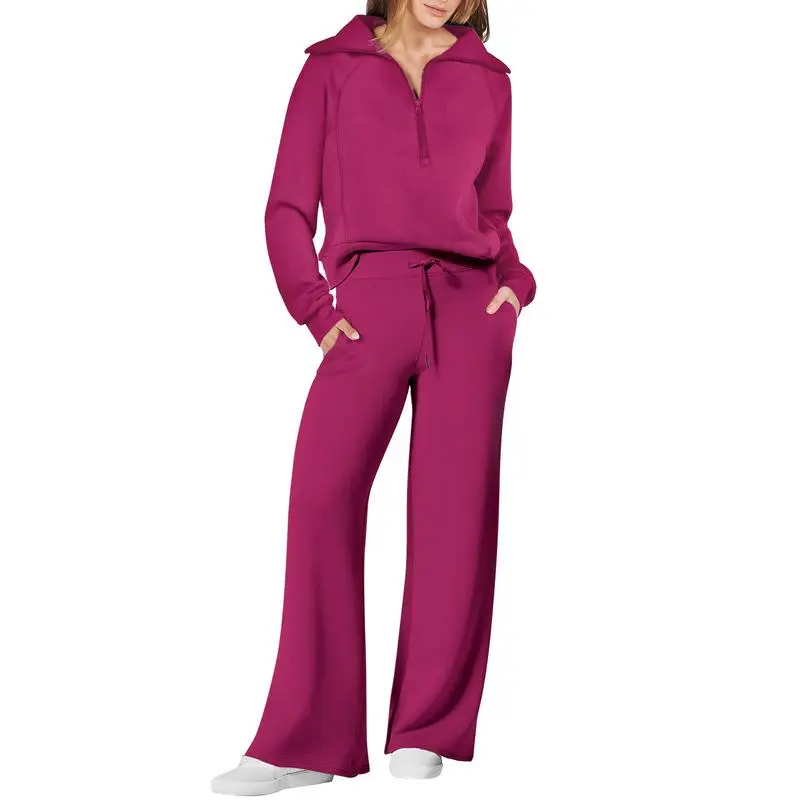 Women’s Half Zip Sweatshirt Wide Leg Sweatpant Lounge Set Tracksuit