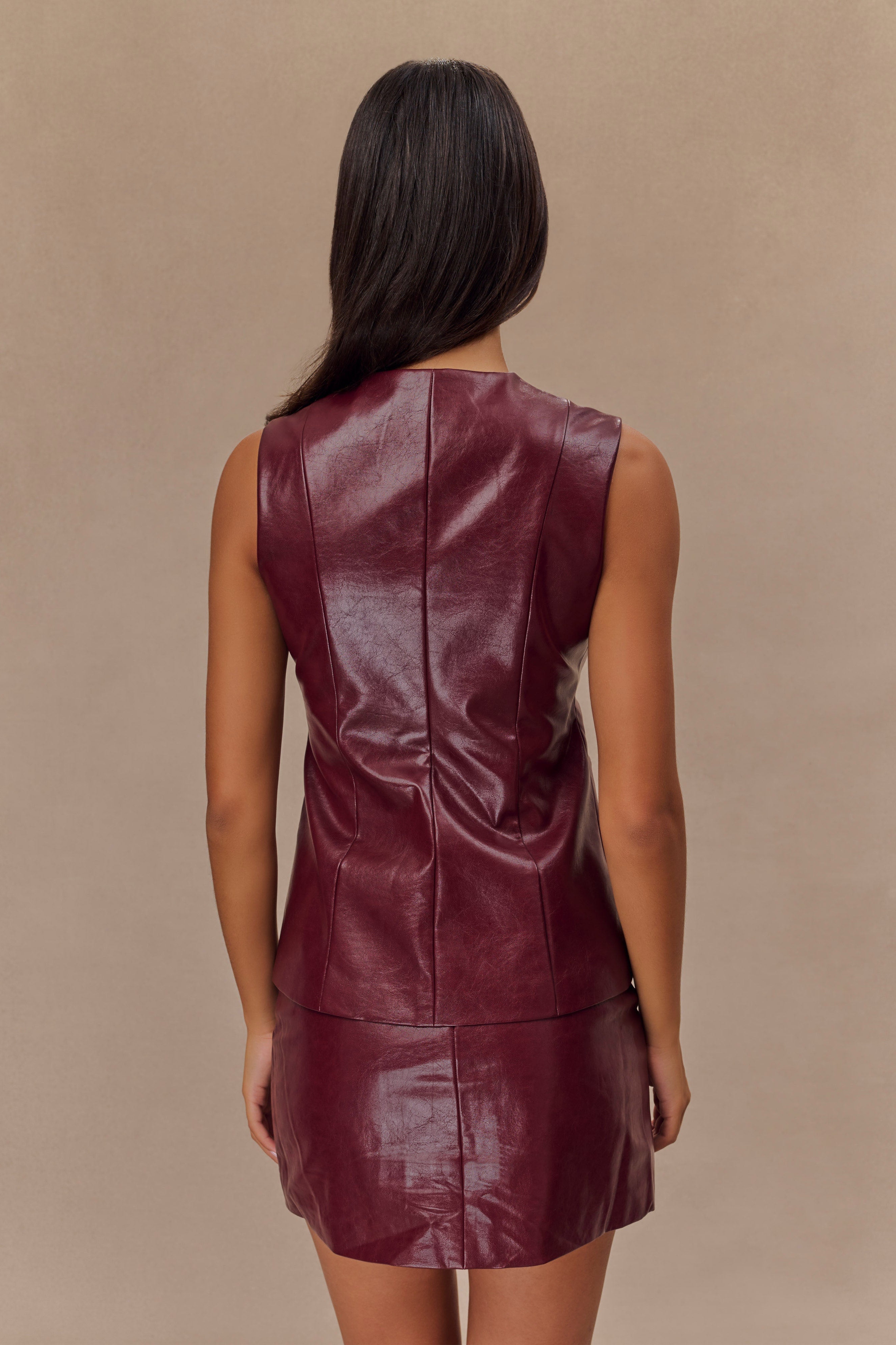 Red Faux Leather Sleeveless Vest