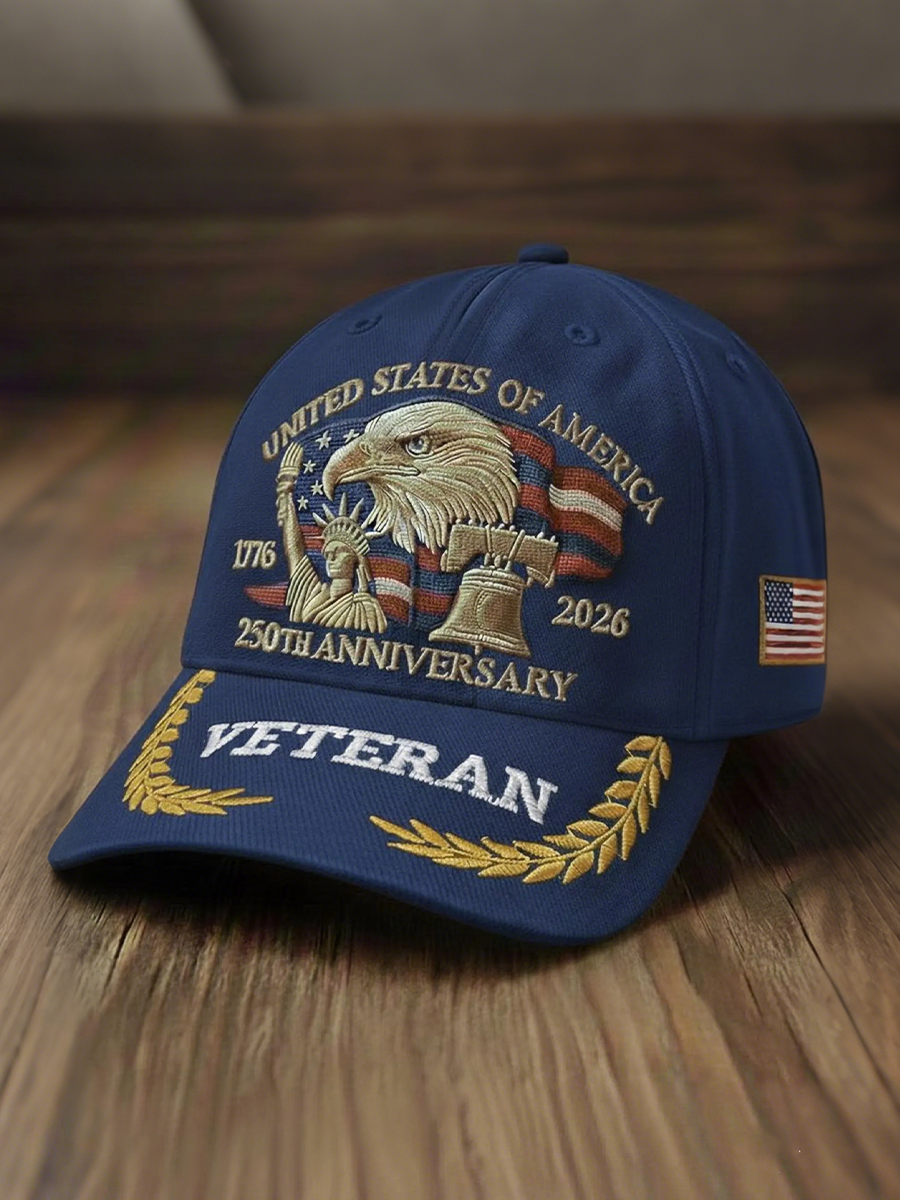 USA 250th Anniversary Veteran Embroidered Bald Eagle Patriotic Hat