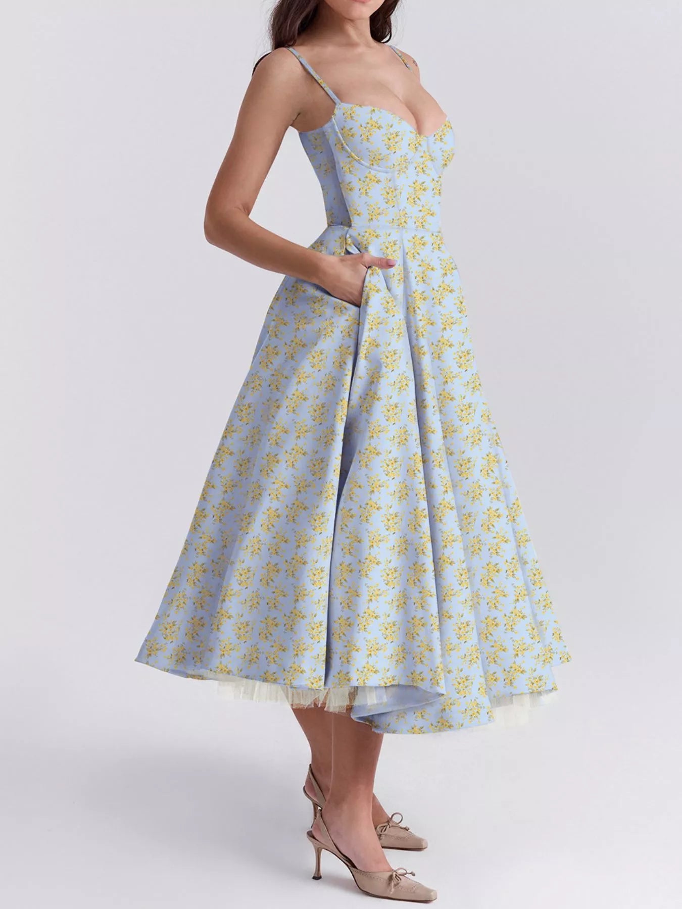 Sweetheart Neck A-Line Midi Dress