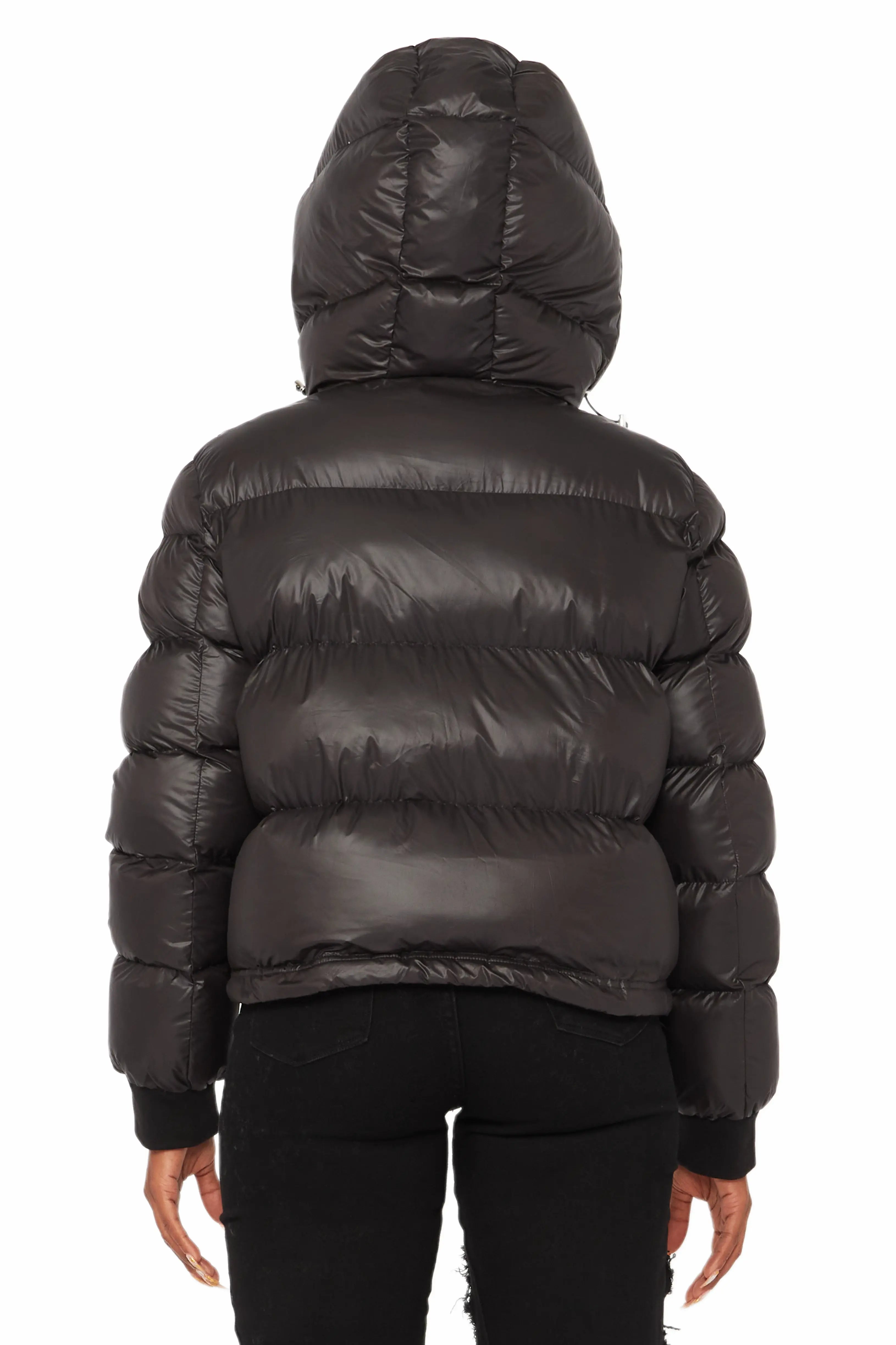 Rose Black Puffer Jacket