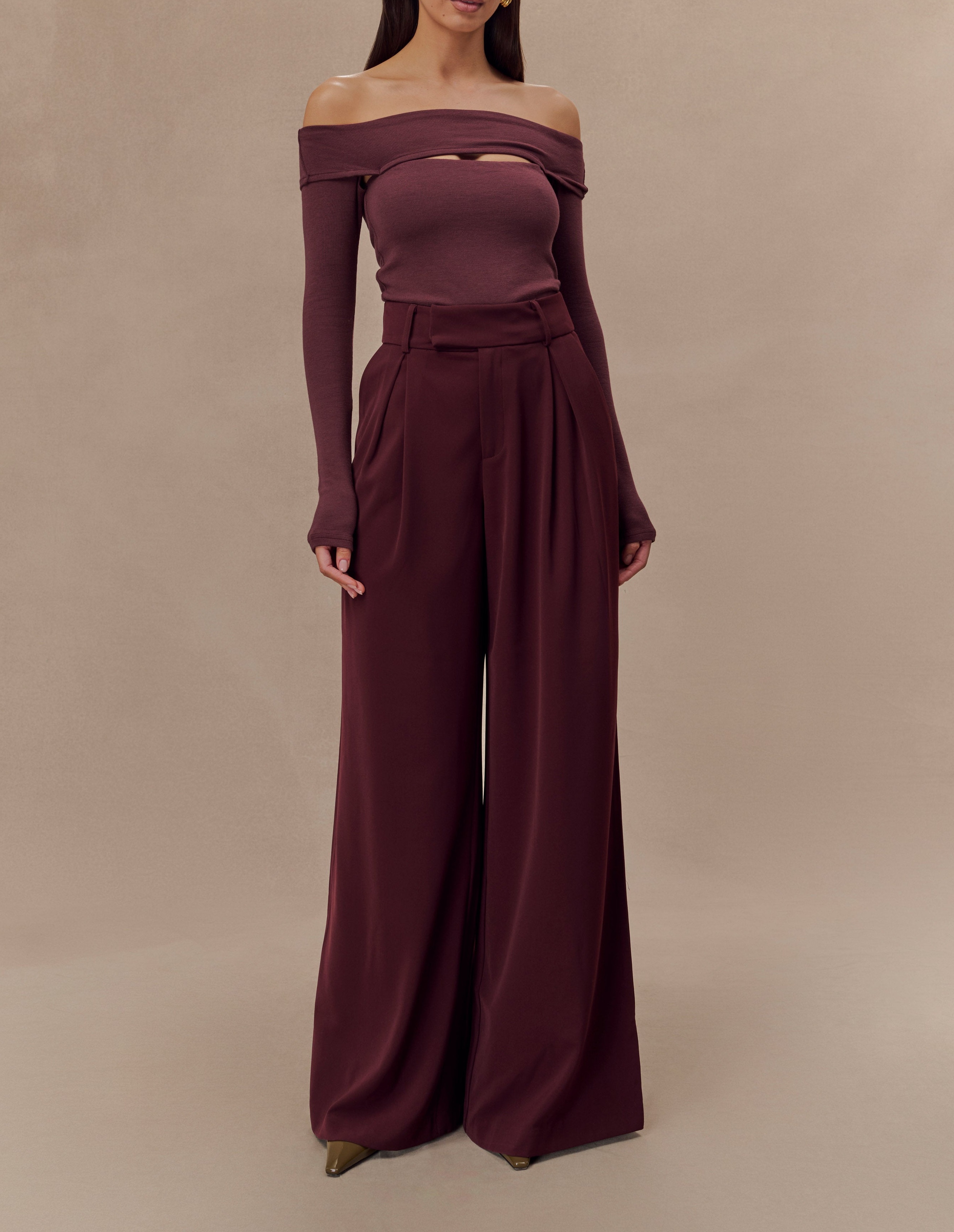 Mahogany Pleated Wide Leg Pants