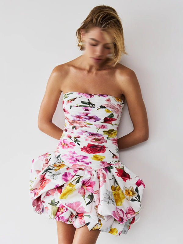 Tube Top High Waist Pleated Tutu Mini Dress