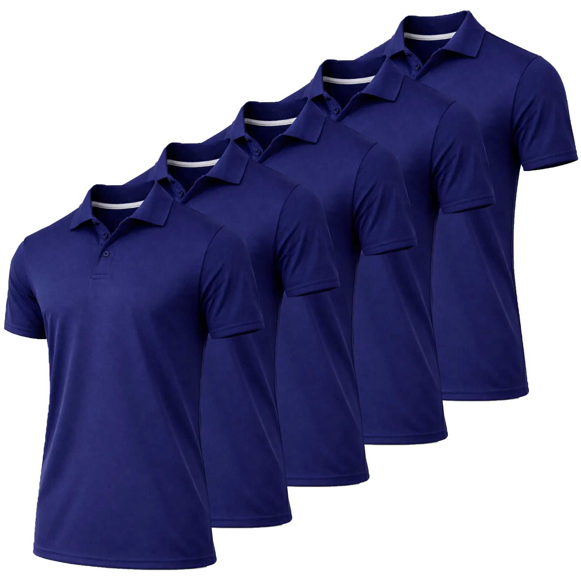 Men's 5-Pack Dry Fit Moisture-Wicking Fabric Polo Collar Shirt Menswear Stylish Ribbed Sleeve