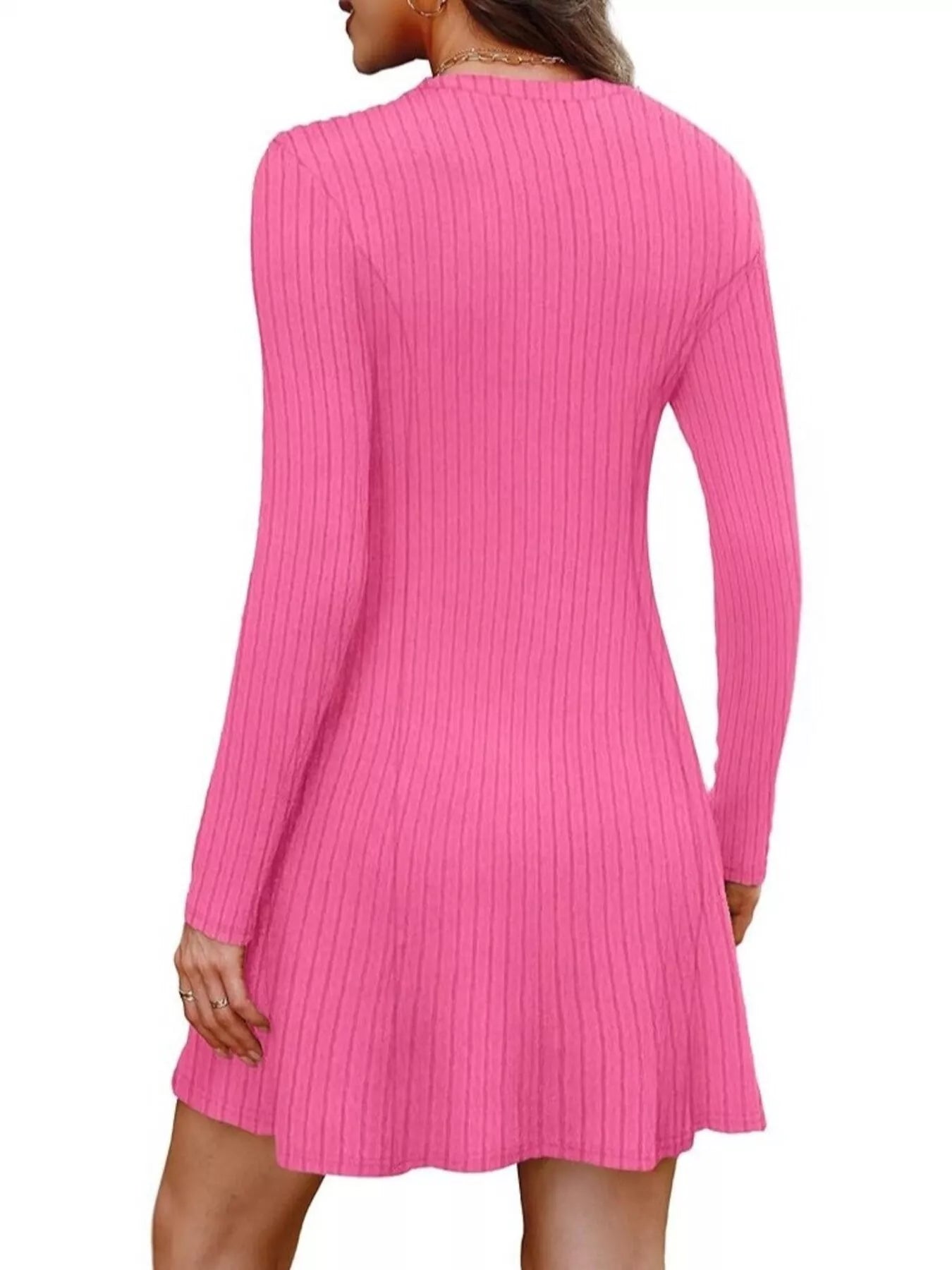 Ribbed Knit Long Sleeve A-Line Dress