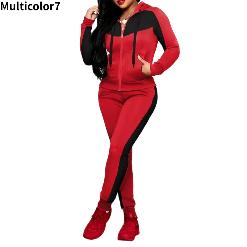 Two-piece Set Women's Colorblock Zip Up Hoodie & Pocket Pants