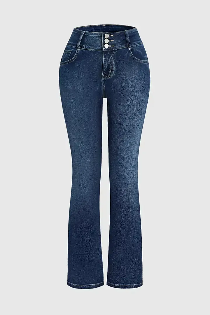 🔥Final Day Clearance!🛒Wash Rhinestone Decor High Rise Button Up Bootcut Jeans-⏰7-Packs Only $25.98