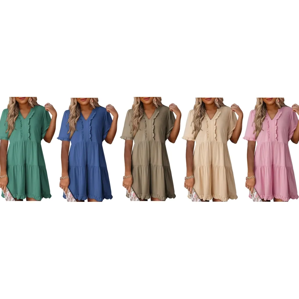 Casual V-Neck Mini Dress (Less than $3 each!)