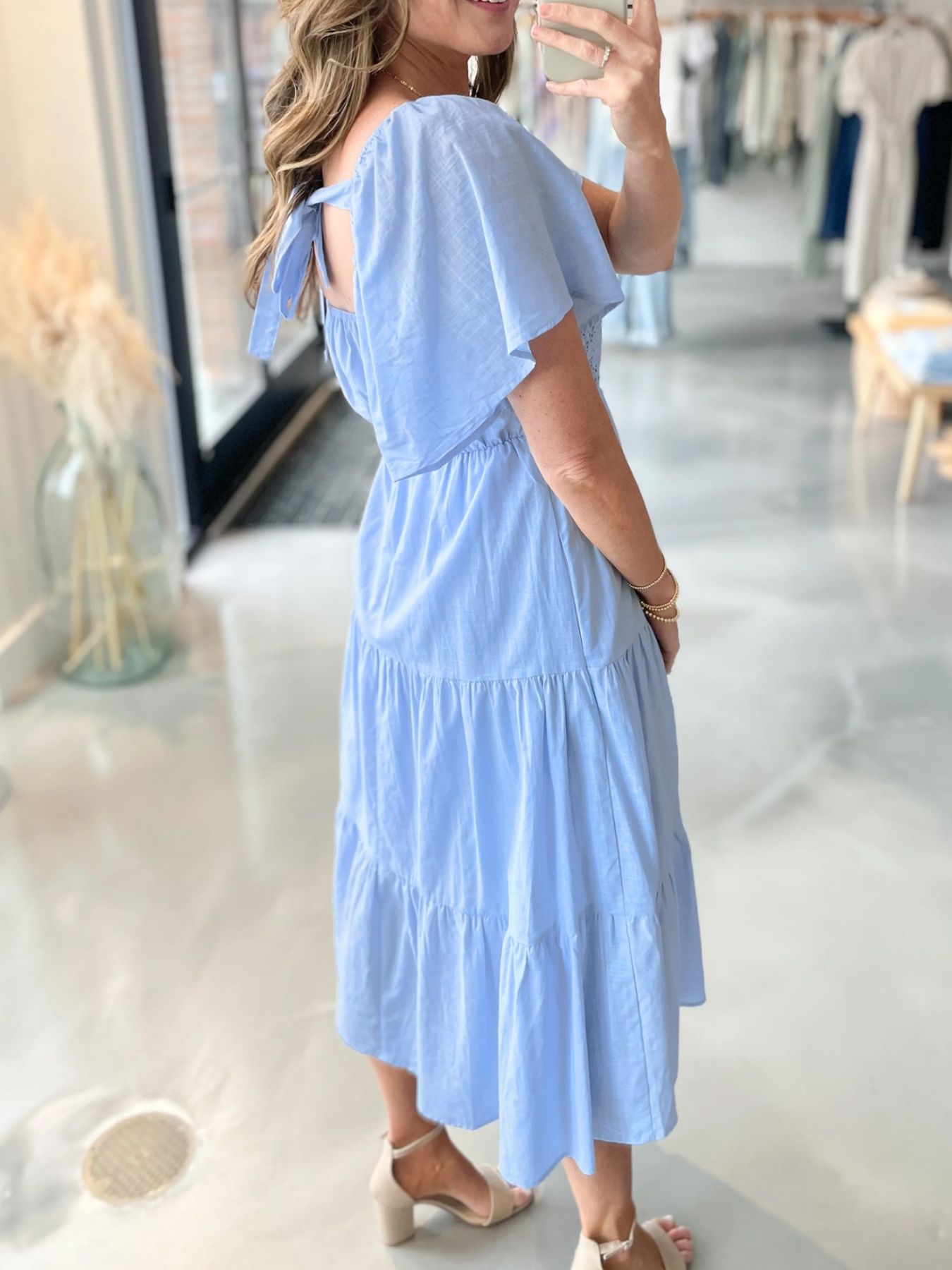 Lace Short Sleeve Tiered Midi Dress